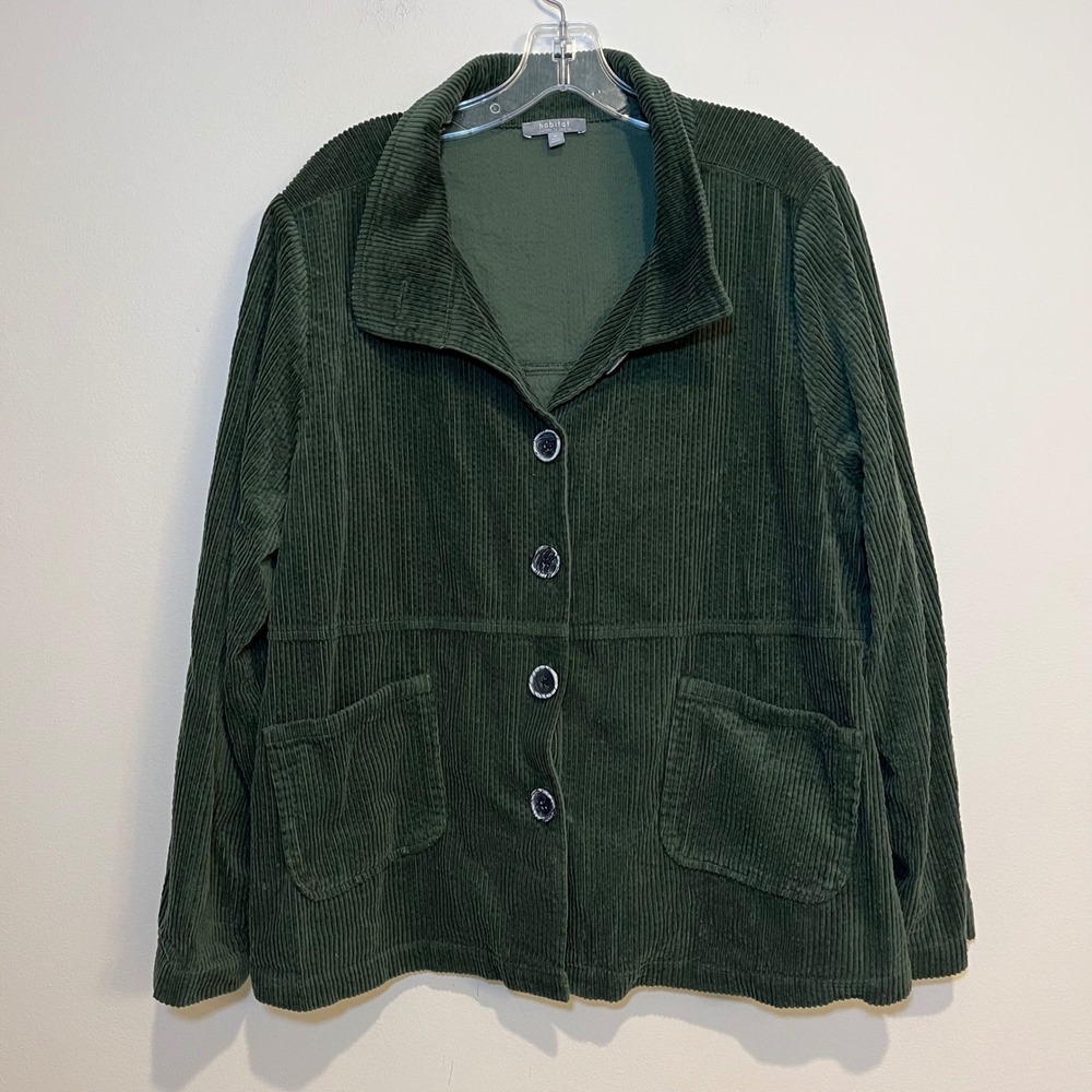 Habitat Jacket Chore Barn Coat Green Corduroy Utility Shacket Lagenlook Size XL